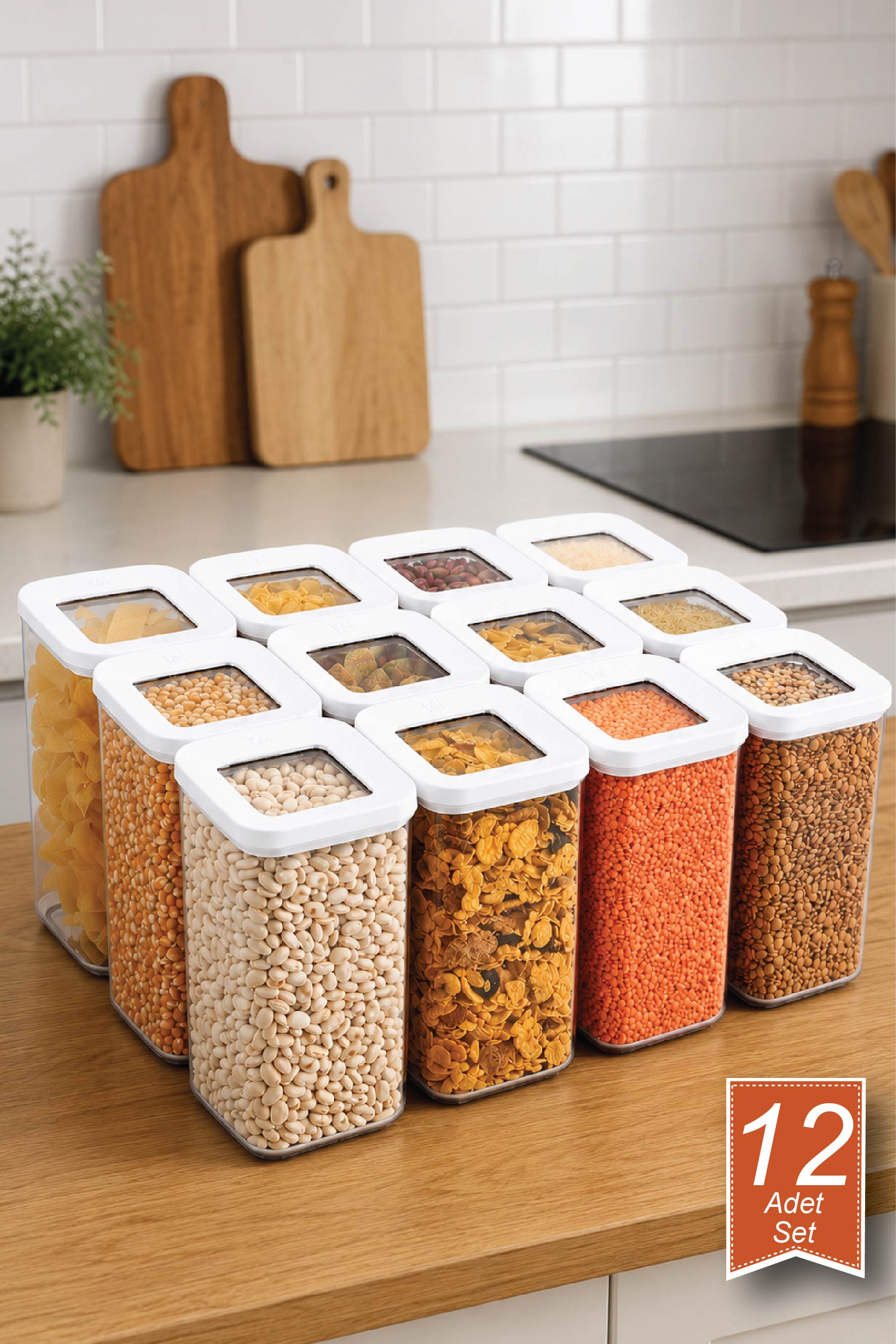 12'li Kare Saklama Kabı Seti 12*1200 ml