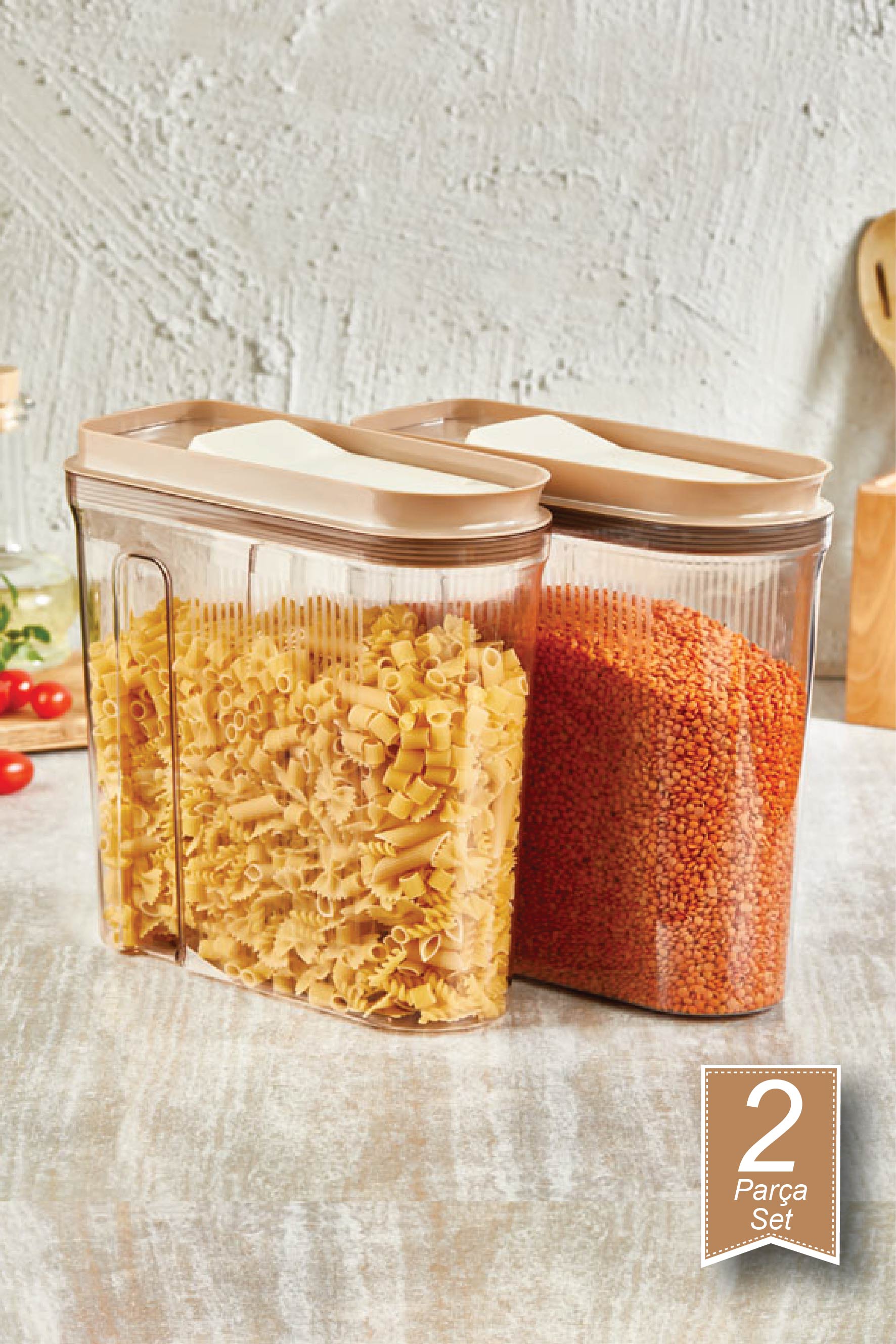 Lüks Erzak Saklama Kabı,Şeffaf Bakır 2*4 LT