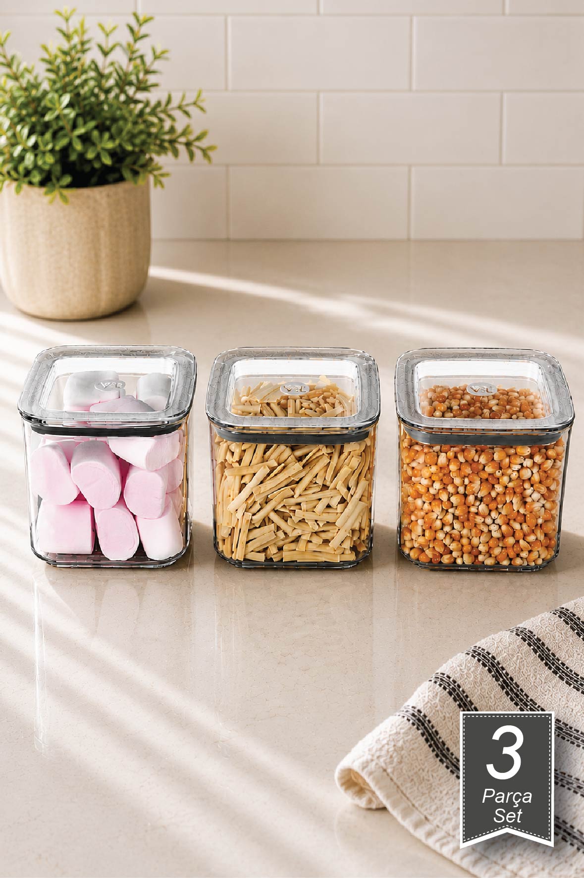 Sude Kare Saklama Kabı,3x700 ml