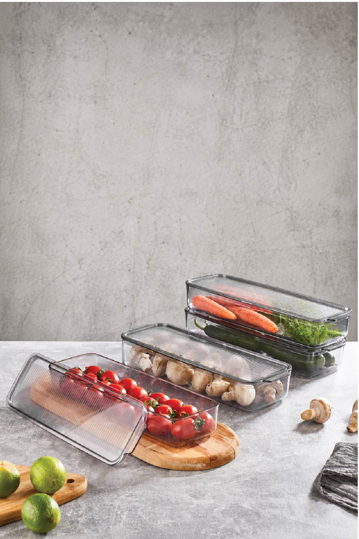 Mina Organizer Plastik Raf Düzenleme Saklama Kutusu , Şeffaf Füme (Kapaklı) 4*750ml