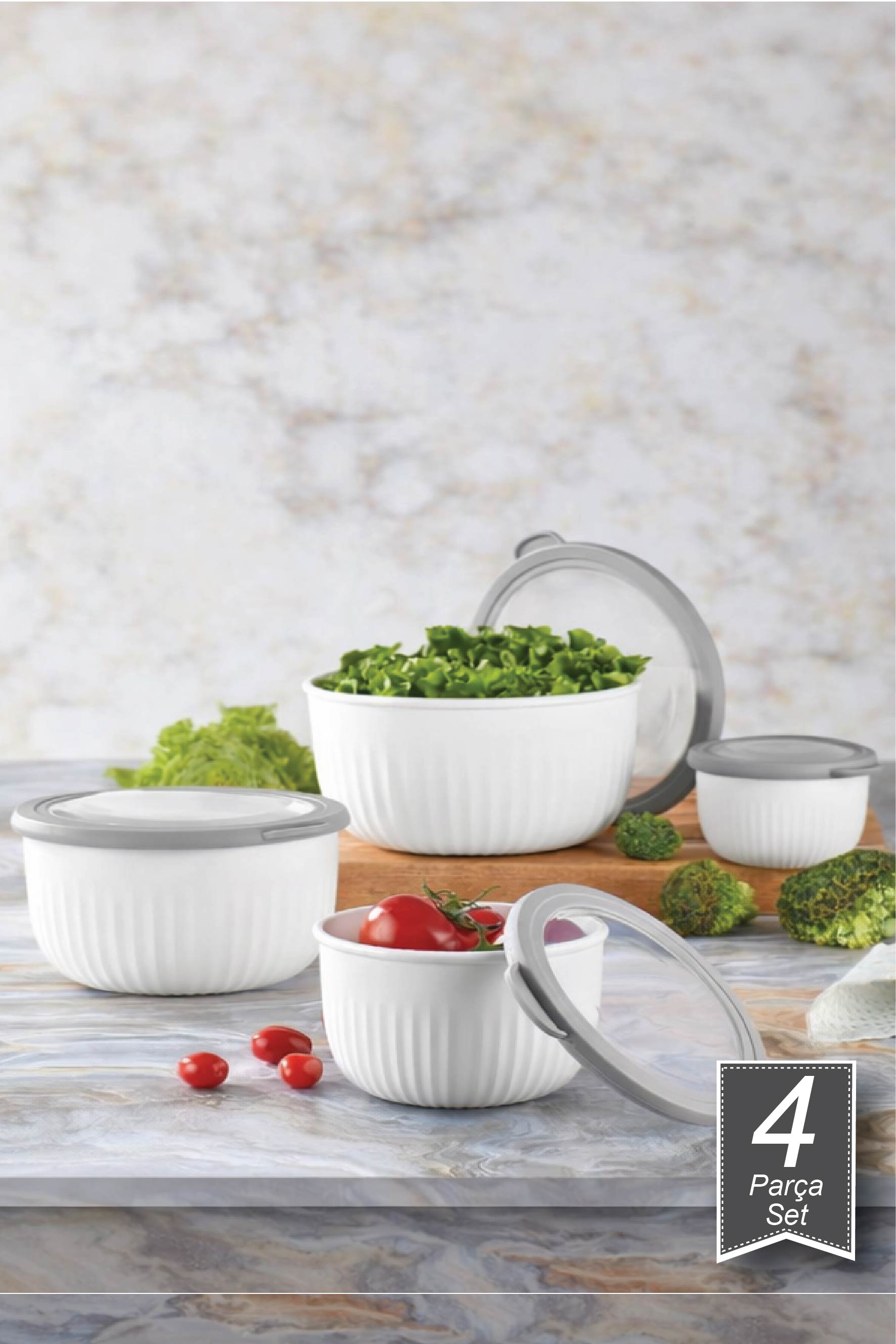 Vakumlu Beyaz Saklama Kabı 4'lü 3 L 2 L 1 L 0,5 L (ÇEYİZ SETİ)